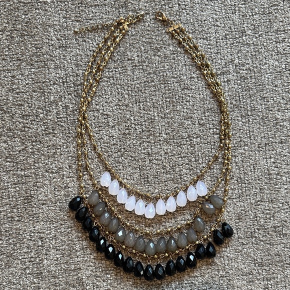 Jewelry - Elegant Multi-Layered Gold Beaded Stone Necklace